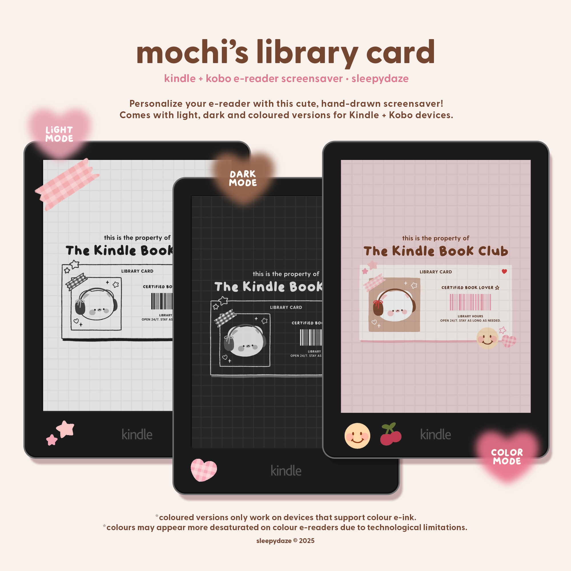 Mochi's Library Card 💌 Kindle / Kobo Screensaver
