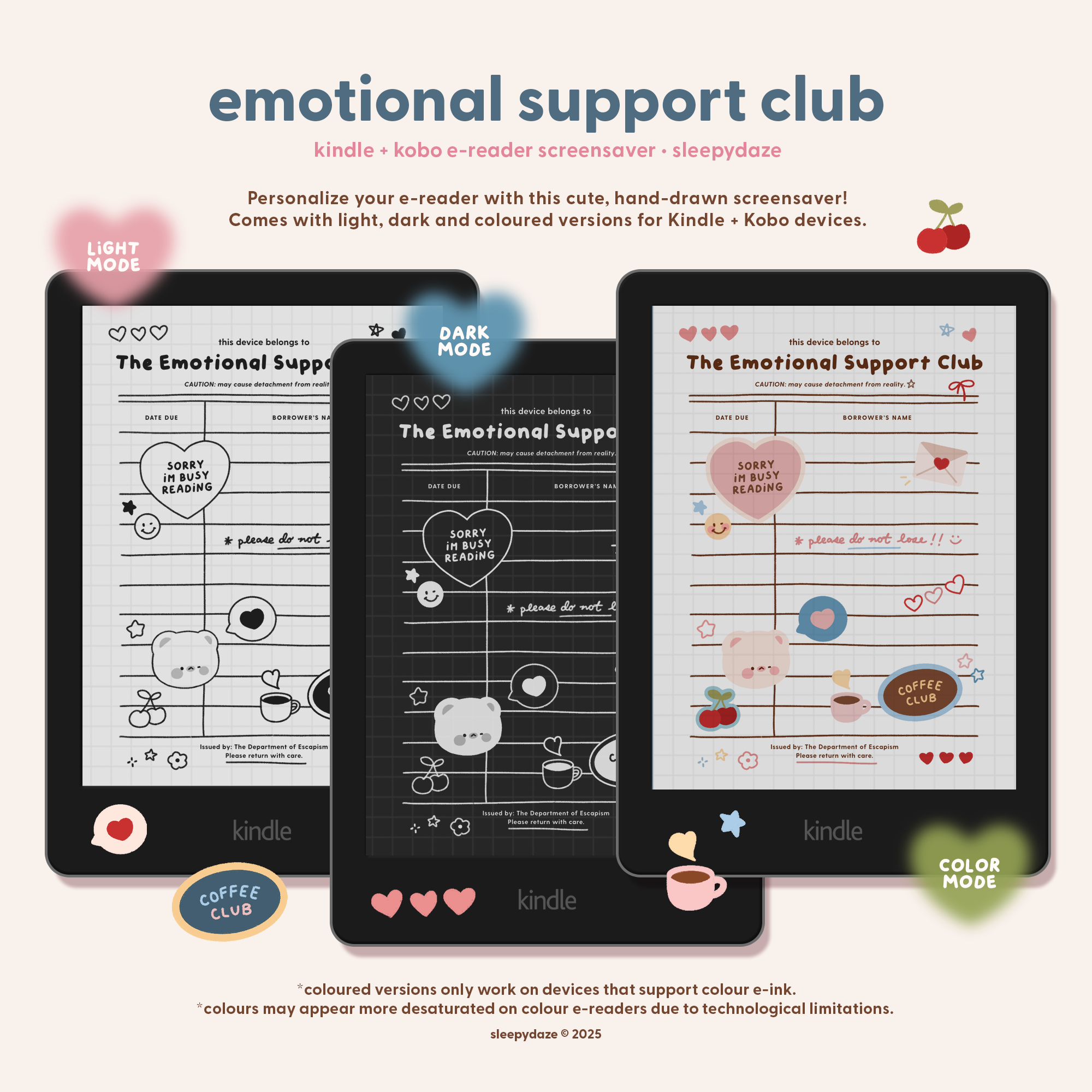 Emotional Support Club 📚 Kindle / Kobo Screensaver