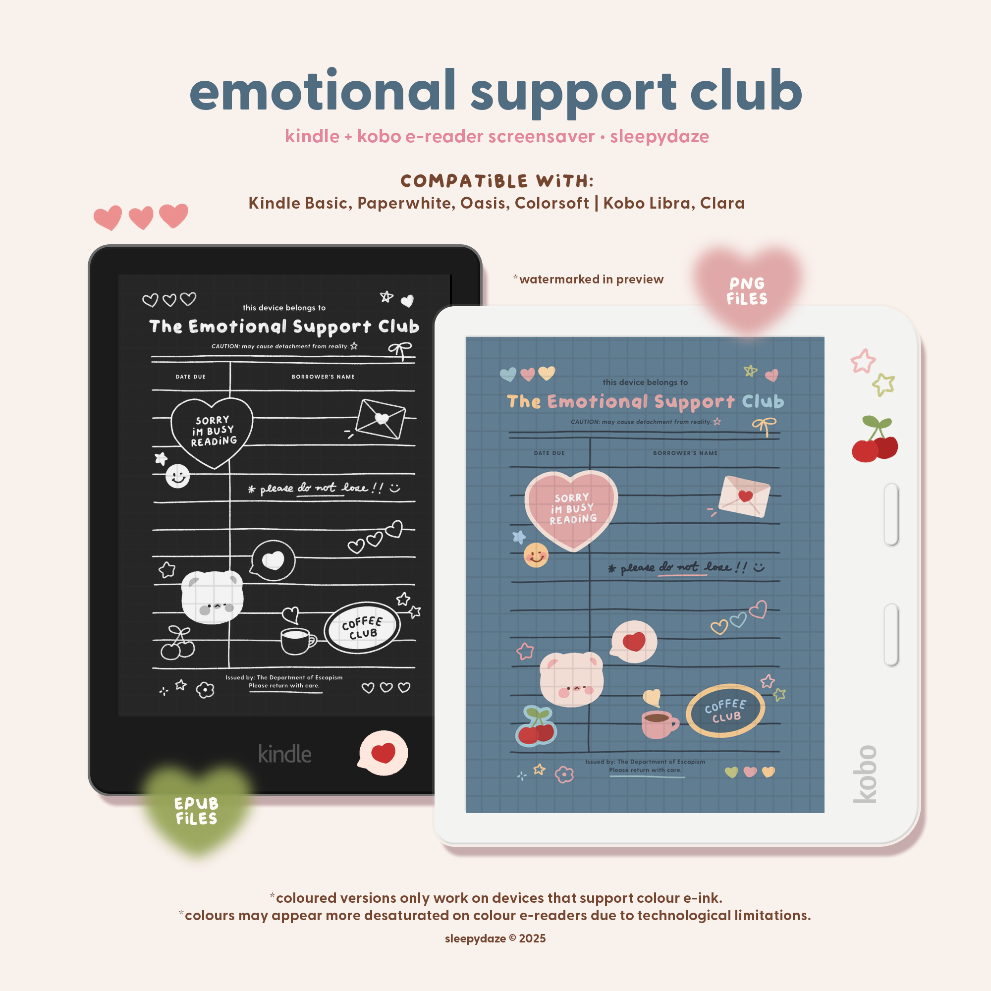 Emotional Support Club 📚 Kindle / Kobo Screensaver