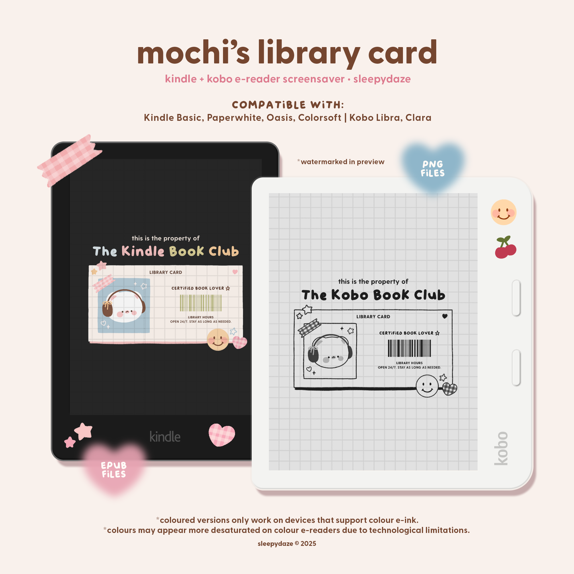Mochi's Library Card 💌 Kindle / Kobo Screensaver